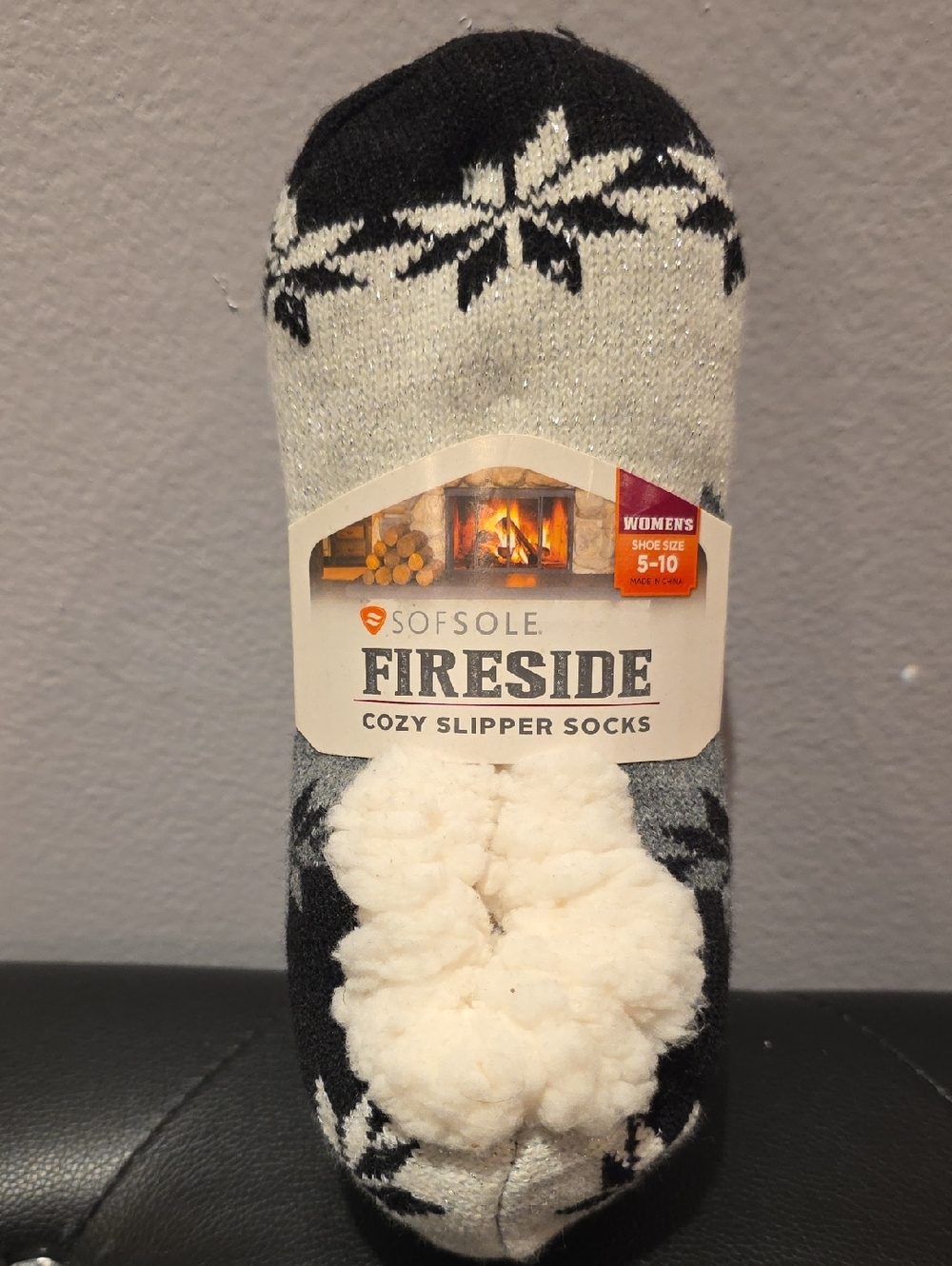 Fireside Cozy Slipper Socks - Black & Cream